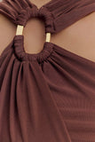 Lottie Slinky Maxi Dress With Split Chocolate