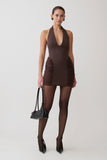 Anari Gathered Scuba Mini Dress Dark Chocolate