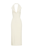 Annita Crepe Halter Midi Dress Ivory