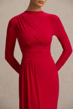 Virelle Red Boat Neck Maxi Dress With Wrap Detail And Sash