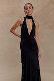Juliet Slinky Maxi Dress With Scarf Black
