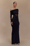 Kaitlin One Shoulder Slinky And Mesh Maxi Dress Black