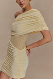 Dallas One Shoulder Mesh Mini Dress Lemon