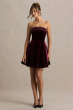 Mina Burgundy Velvet And Satin Bandeau Skater Mini Dress