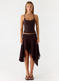 Kia Low Rise Asymmetrical Midi Skirt Chocolate