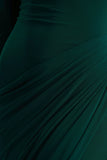 Betsy Bottle Green High Neck Maxi Dress With Front Split And Ruched Detailing