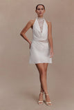 Arra Chiffon And Lace Halter Mini Dress White