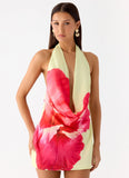 Varindra Cowl Mini Dress Yellow Floral Spritz