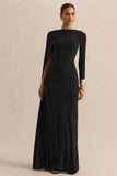Halina Black High Neck Maxi Dress With Cape Sleeve