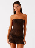 Kaiane Strapless Crochet Mini Dress Chocolate