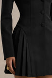 Blossoming Black Plunge Neck Tailored Mini Dress With Pleating
