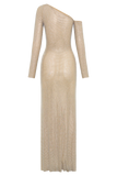 Marcia Diamante Long Sleeve Maxi Dress Nude