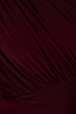 Kelsey Burgundy Asymmetric Neck Maxi Dress With Ruched Detailing