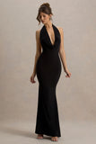 Milani Black Backless Cowl Neck Fishtail Maxi Dress