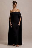 Genovia Black Bardot Cape Maxi Dress