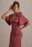 Danna Rose Pink Satin V Neck Short Sleeve Midi Dress