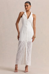 Tover White Broderie Plunge Neck Maxi Dress