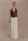 Sascha Lace And Satin Halter Maxi Dress Ivory Chocolate