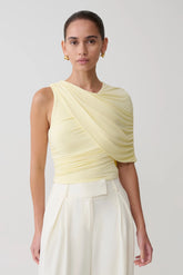 Adrienne One Shoulder Slinky Top Lemon