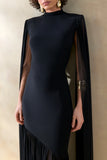Chantelle Black High Neck Maxi Dress With Drop Waist And Cape Sleeves