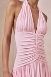 Bettina Pink Plunge Neck Maxi Dress With Gathered Detailing