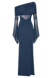Kaitlin One Shoulder Slinky And Mesh Maxi Dress Midnight Blue