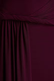Tulisa Burgundy Asymmetric Neck Maxi Dress With Twist Sleeves And Ruched Detailing