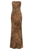 Breanna Strapless Chiffon Maxi Dress Leopard Print