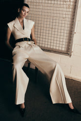 Raya Mid Rise Wide Leg Linen Pant Natural Beige