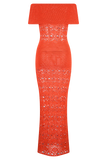 Solstice Off Shoulder Crochet Knit Maxi Dress Blood Orange