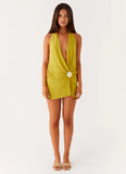 Eleanora Plunge Mini Dress Lime