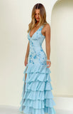 Eleanor Blue Sequin Ruffle Hem Maxi Dress