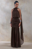 Veronique Brown Halter Neck Maxi Dress