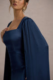 Nalda Navy Square Neck Midi Dress With Cape Sleeves