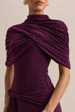 Evelisse Plum High Neck Maxi Dress With Short Cape Sleeves