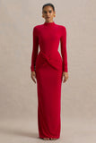 Alula Red High Neck Maxi Dress With Twist Detail