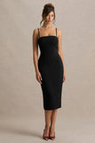 Baylor Black Midi Dress With Removable Cape Detail
