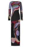 Soraya Long Sleeve Mesh Maxi Dress Multi Fluid Reverie Print