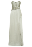 Larissa Satin Maxi Dress With Ruched Petals Sage