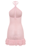 Carrisa Crochet Knit Mini Dress Baby Pink