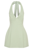 Nelly Halter Neck Cotton Mini Dress Sage