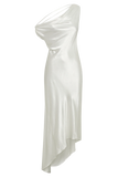 Yvette Slip Maxi Dress With Asymmetrical Hem White