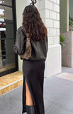Blakely Brown Funnel Neck PU Jacket