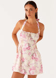 Rosalie Halter Mini Dress Vintage Pink Floral