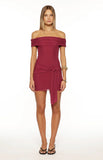 Heather Burgundy Off Shoulder Wrap Mini Dress