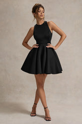 Waverly Black Racer Neck Sleeveless Skater Mini Dress