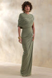 Gisara Olive High Neck Maxi Dress With Sash And Draped Detailing