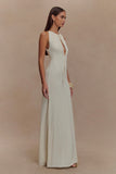 Beryl Slinky Maxi Dress With Pearls Ivory