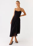 Keep You Waiting Midi Dress Black Polkadot