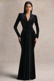 Halima Black Velvet Plunge Neck Maxi Dress With Gathered Detailing